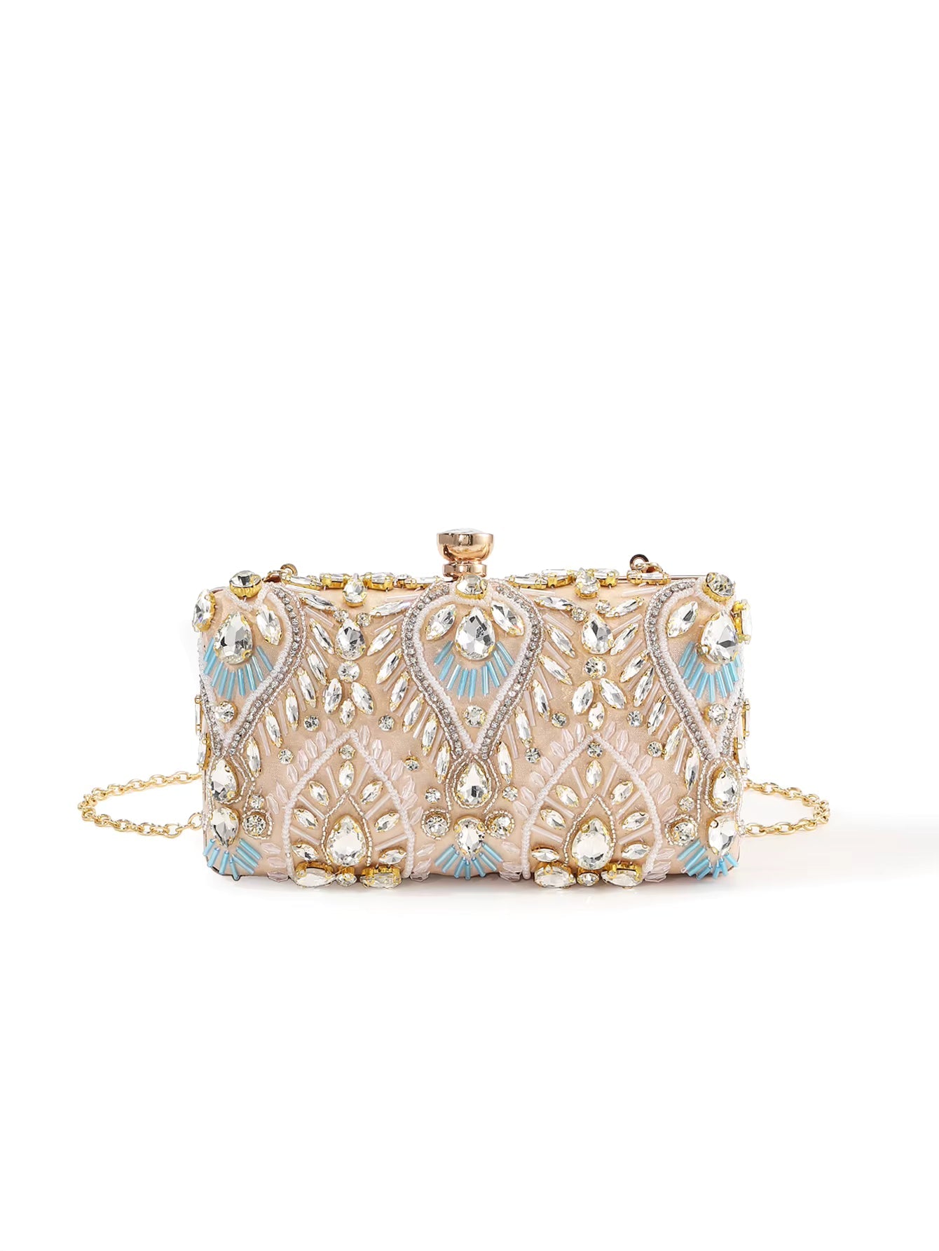 Shiny Heavy Diamond Studded Rhinestones Beaded Flower Pattern Wedding Dinner Bag Mssza