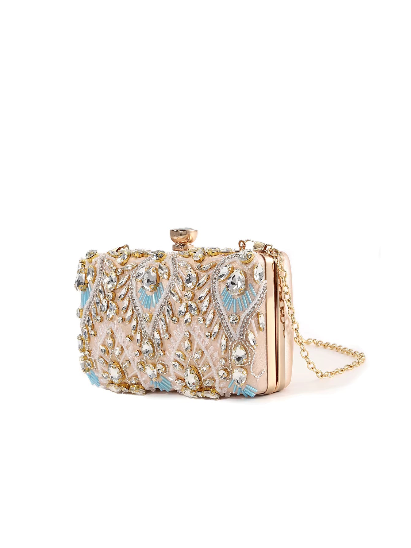 Shiny Heavy Diamond Studded Rhinestones Beaded Flower Pattern Wedding Dinner Bag Mssza