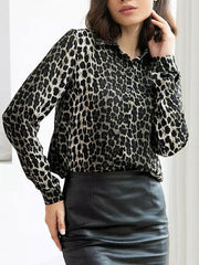 Shirt Leopard Buttons Turndown Collar Long Sleeves Chiffon Tops Mssza