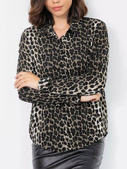 Shirt Leopard Buttons Turndown Collar Long Sleeves Chiffon Tops Mssza