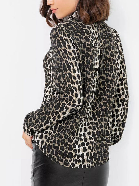 Shirt Leopard Buttons Turndown Collar Long Sleeves Chiffon Tops Mssza