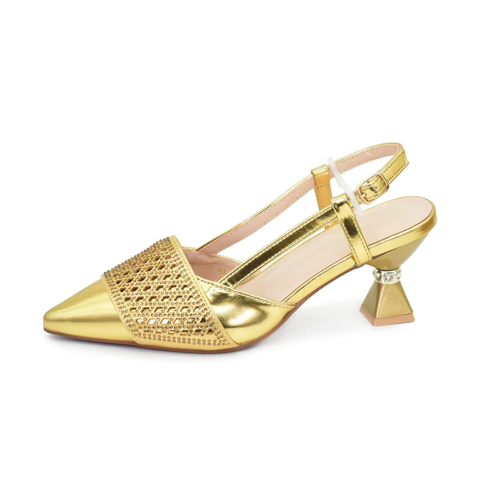 Shoes and Bags Set with Rhinestone Elegant Heeled Pumps Mssza