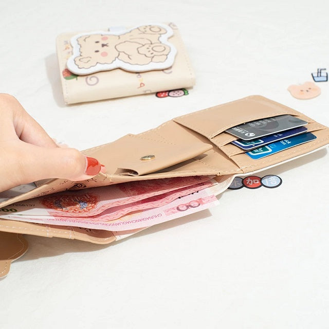 Short Coin Purse Three Fold Polyurethane Puppy PU Bag Mssza