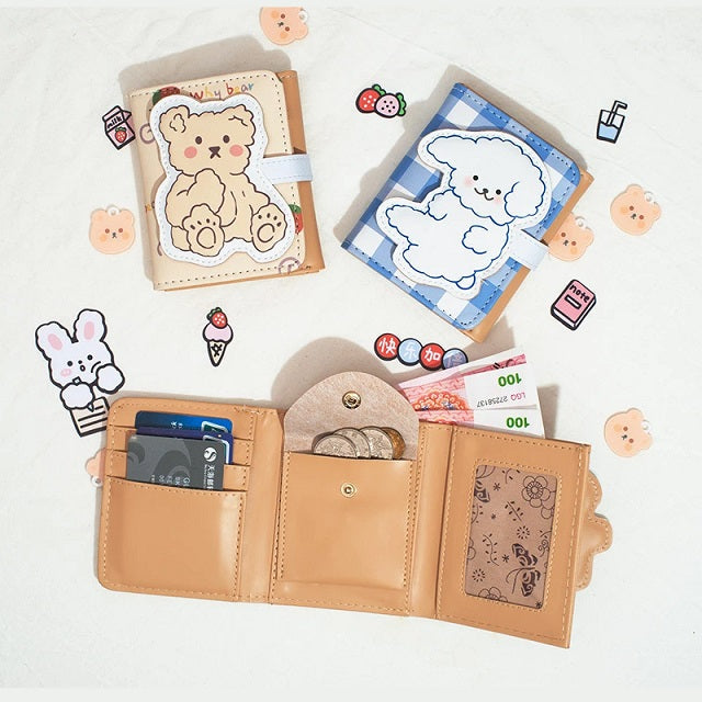 Short Coin Purse Three Fold Polyurethane Puppy PU Bag Mssza