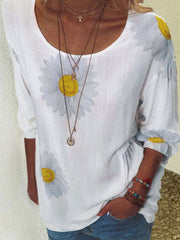 Short Sleeve Cotton Floral Print Jewel Neck Tee Shirt Mssza