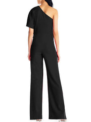 Wide Leg Jumpsuit Short Sleeve One Shoulder Jumpsuit For Women Mssza