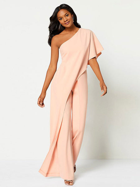 Wide Leg Jumpsuit Short Sleeve One Shoulder Jumpsuit For Women Mssza