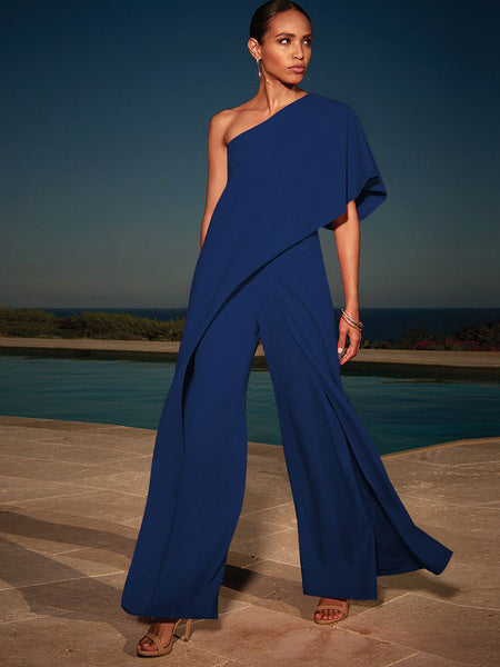 Wide Leg Jumpsuit Short Sleeve One Shoulder Jumpsuit For Women Mssza
