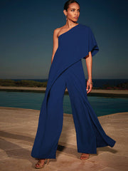 Wide Leg Jumpsuit Short Sleeve One Shoulder Jumpsuit For Women Mssza