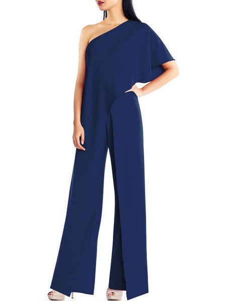 Wide Leg Jumpsuit Short Sleeve One Shoulder Jumpsuit For Women Mssza