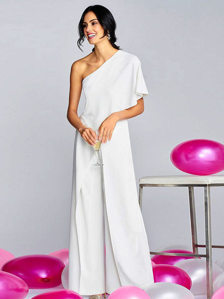 Wide Leg Jumpsuit Short Sleeve One Shoulder Jumpsuit For Women Mssza