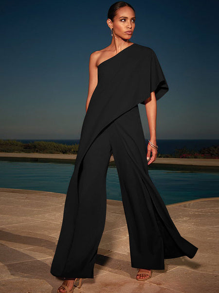 Wide Leg Jumpsuit Short Sleeve One Shoulder Jumpsuit For Women Mssza