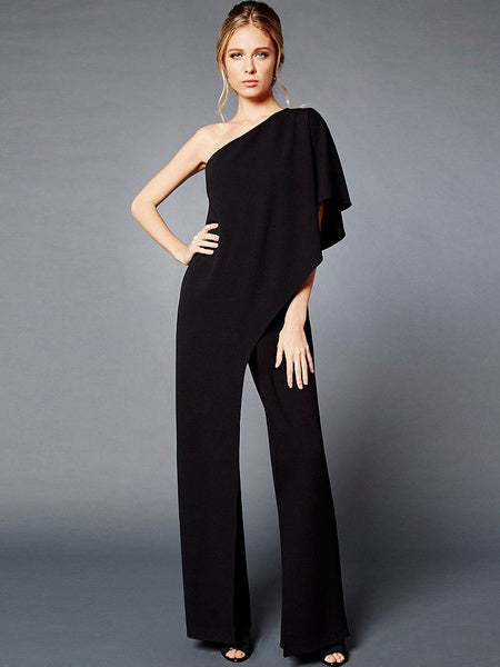 Wide Leg Jumpsuit Short Sleeve One Shoulder Jumpsuit For Women Mssza