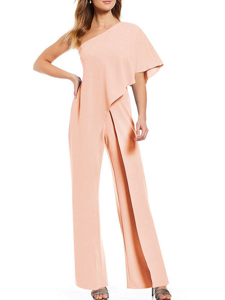 Wide Leg Jumpsuit Short Sleeve One Shoulder Jumpsuit For Women Mssza