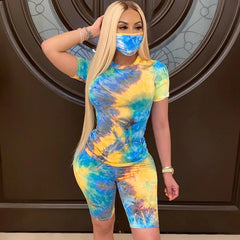 Short Sleeve Printed  T-shirt Shorts Masks Suit Three Pieces Sporty Tracksuits Mssza