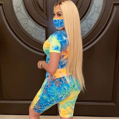 Short Sleeve Printed  T-shirt Shorts Masks Suit Three Pieces Sporty Tracksuits Mssza