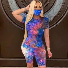 Short Sleeve Printed  T-shirt Shorts Masks Suit Three Pieces Sporty Tracksuits Mssza