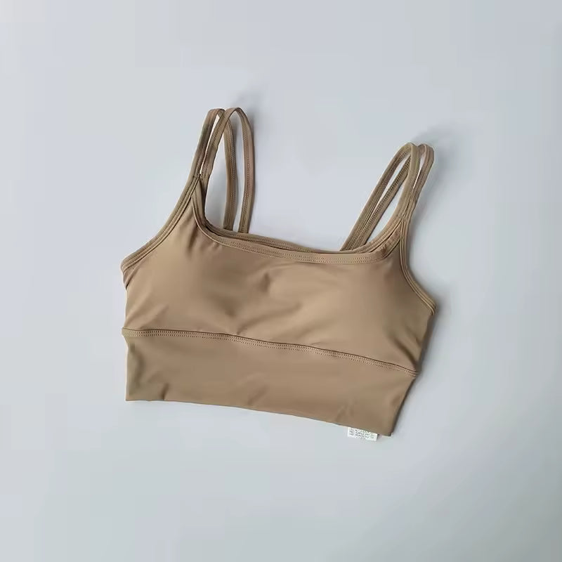 Shoulder Straps With Color Blocking Design Camisole Yoga Fitness Bra Mssza