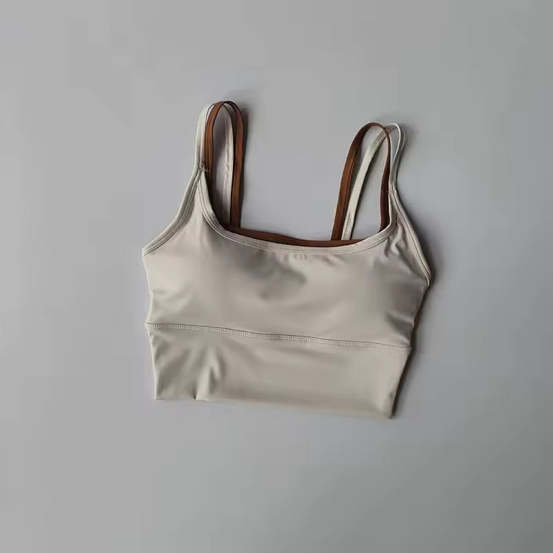 Shoulder Straps With Color Blocking Design Camisole Yoga Fitness Bra Mssza