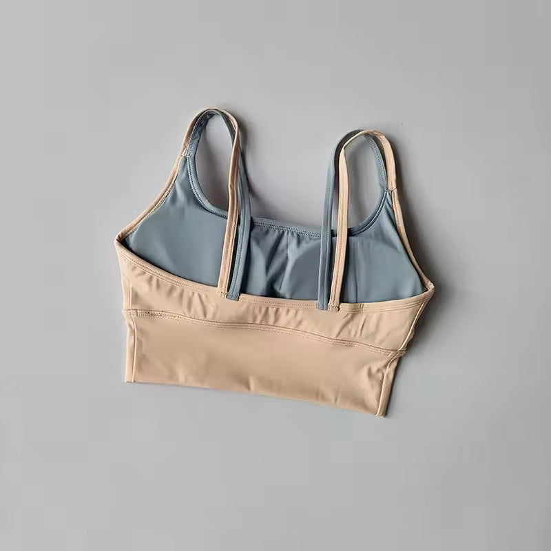 Shoulder Straps With Color Blocking Design Camisole Yoga Fitness Bra Mssza