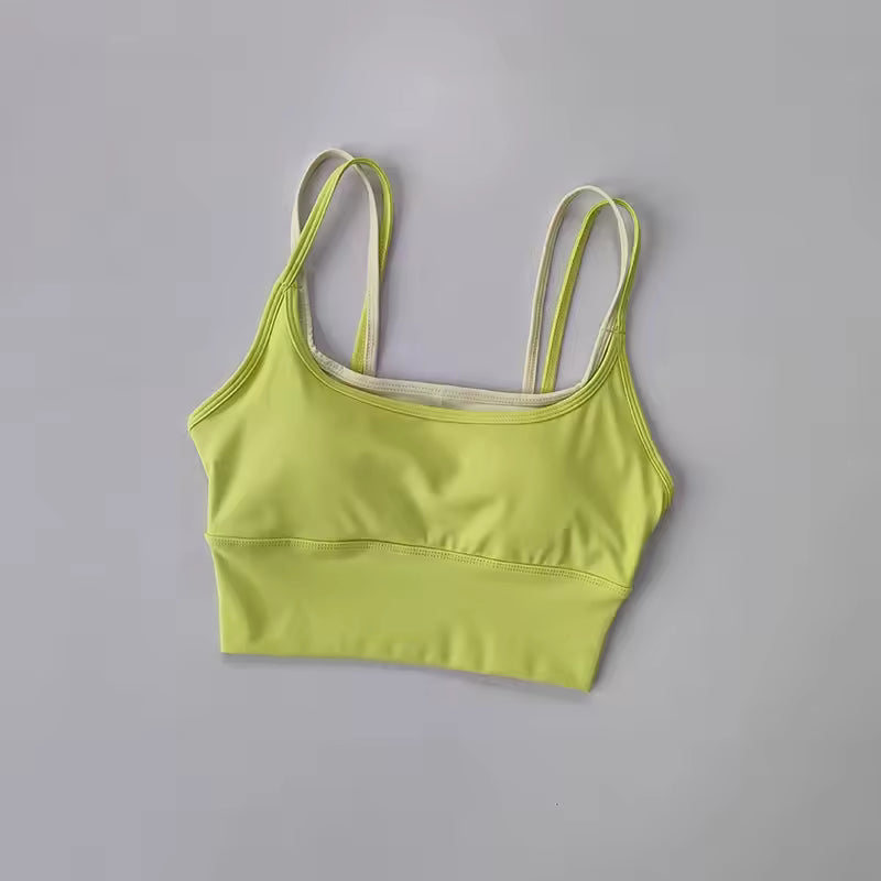 Shoulder Straps With Color Blocking Design Camisole Yoga Fitness Bra Mssza