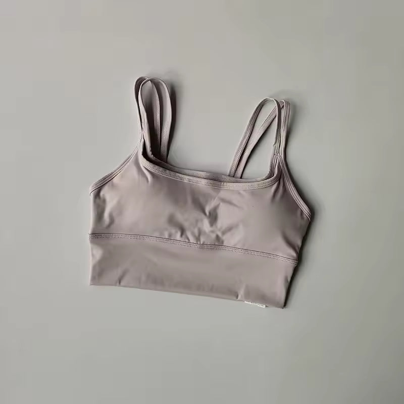 Shoulder Straps With Color Blocking Design Camisole Yoga Fitness Bra Mssza