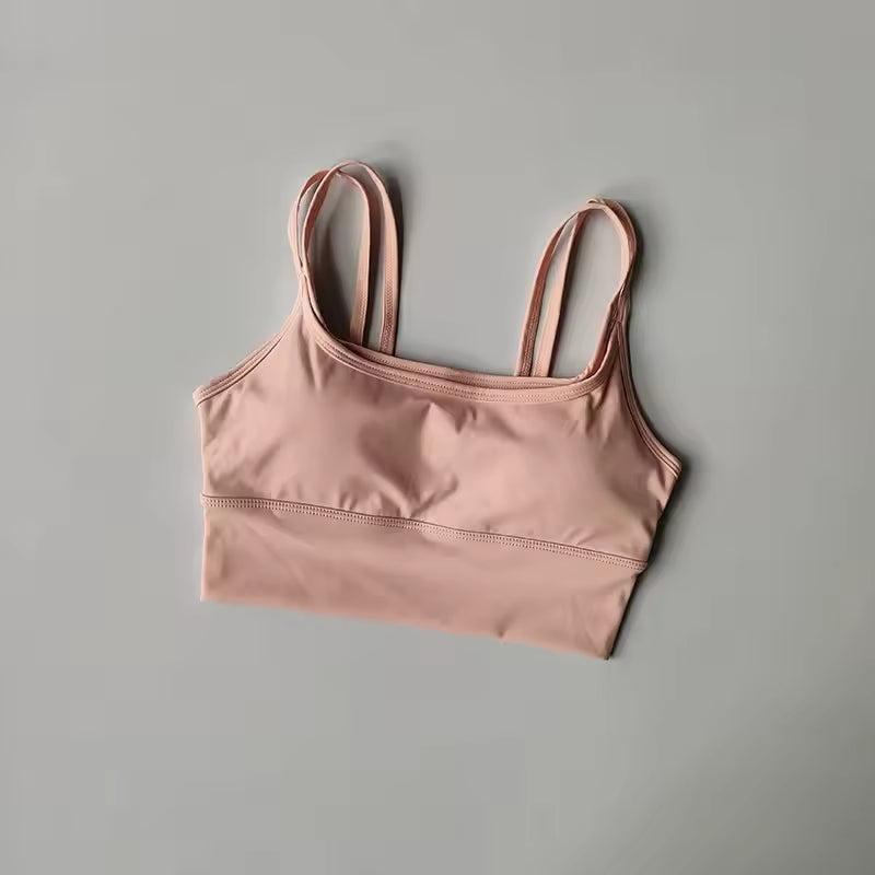 Shoulder Straps With Color Blocking Design Camisole Yoga Fitness Bra Mssza