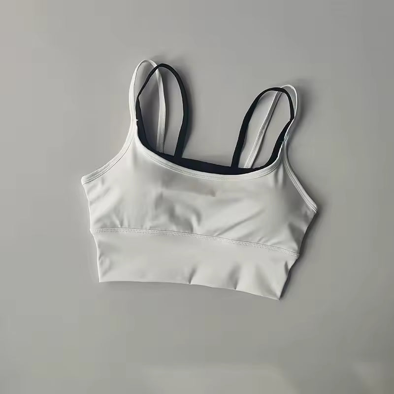 Shoulder Straps With Color Blocking Design Camisole Yoga Fitness Bra Mssza