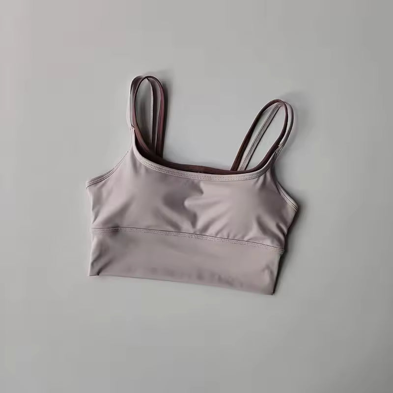 Shoulder Straps With Color Blocking Design Camisole Yoga Fitness Bra Mssza