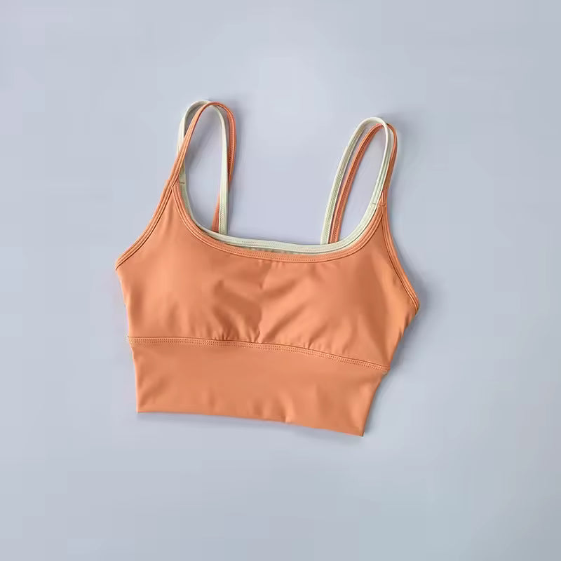 Shoulder Straps With Color Blocking Design Camisole Yoga Fitness Bra Mssza