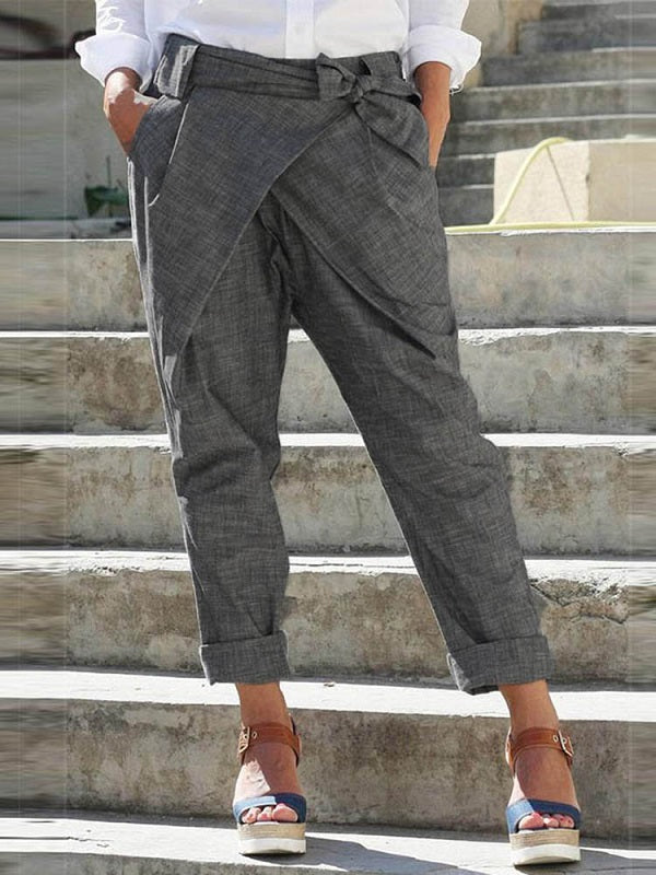 Side Pockets Casual Belt Harem Pants Irregular Loose Trousers Mssza