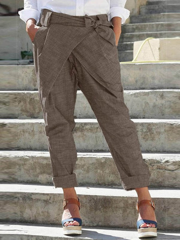 Side Pockets Casual Belt Harem Pants Irregular Loose Trousers Mssza