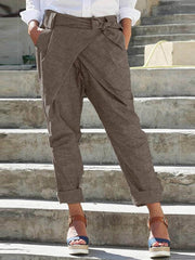 Side Pockets Casual Belt Harem Pants Irregular Loose Trousers Mssza
