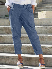 Side Pockets Casual Belt Harem Pants Irregular Loose Trousers Mssza