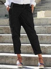 Side Pockets Casual Belt Harem Pants Irregular Loose Trousers Mssza