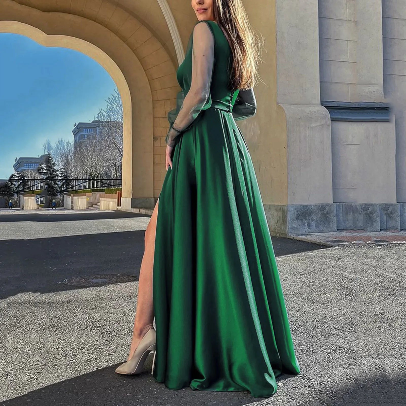A-Line High Slit Satin Evening Formal Party Autumn   Bridesmaid For Wedding Dress Mssaz Desses