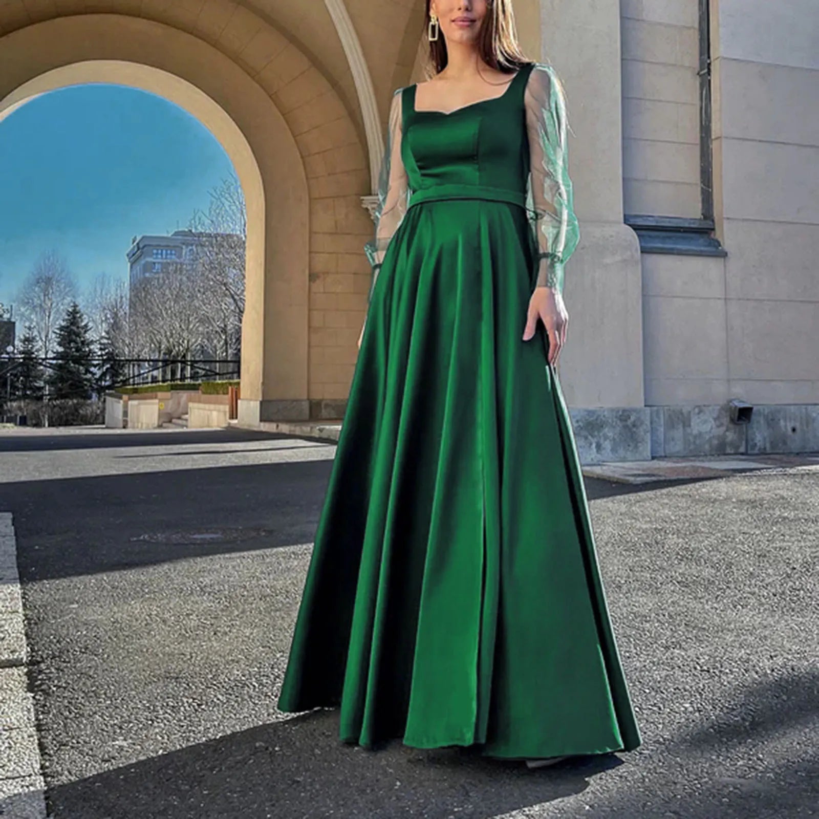 A-Line High Slit Satin Evening Formal Party Autumn   Bridesmaid For Wedding Dress Mssaz Desses