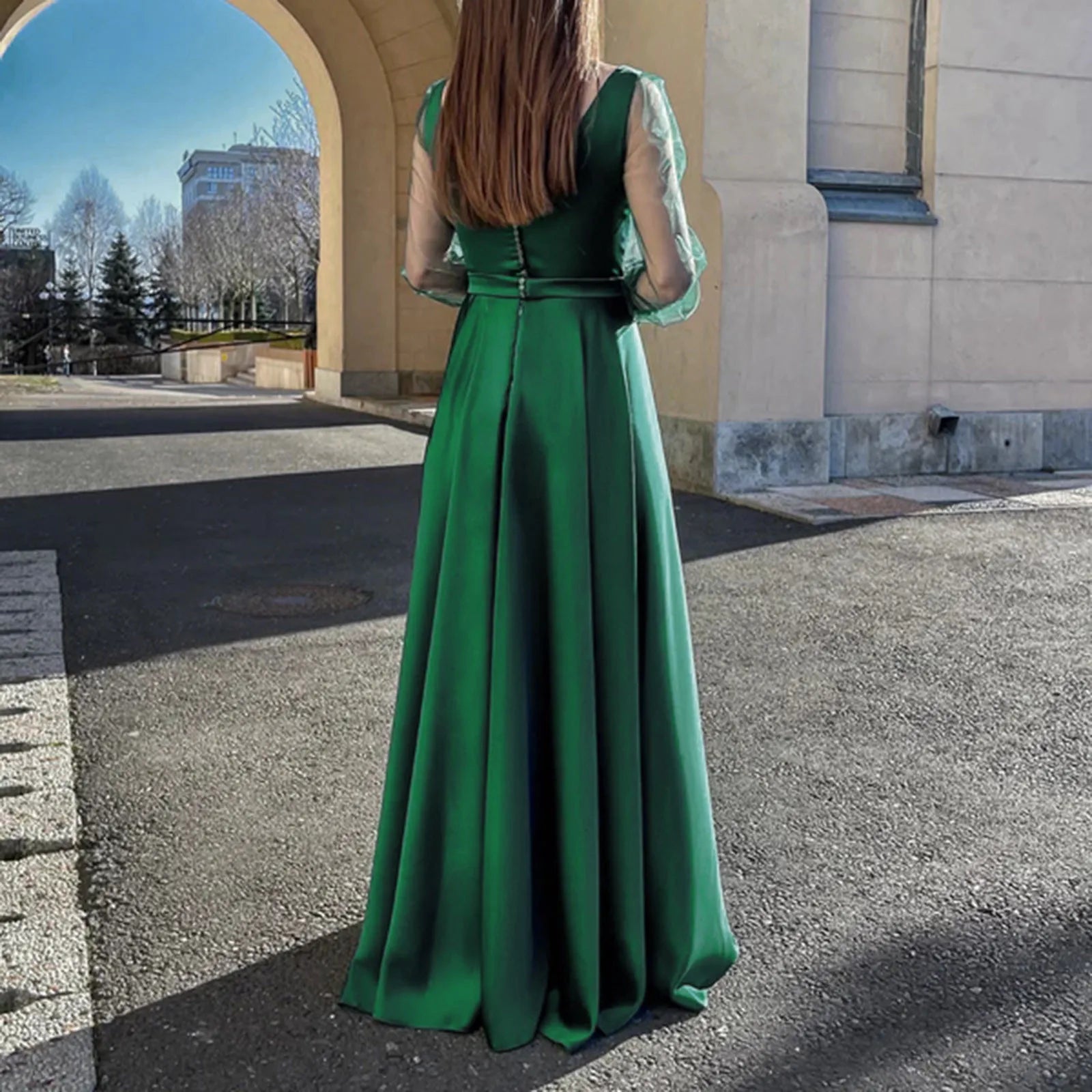 A-Line High Slit Satin Evening Formal Party Autumn   Bridesmaid For Wedding Dress Mssaz Desses