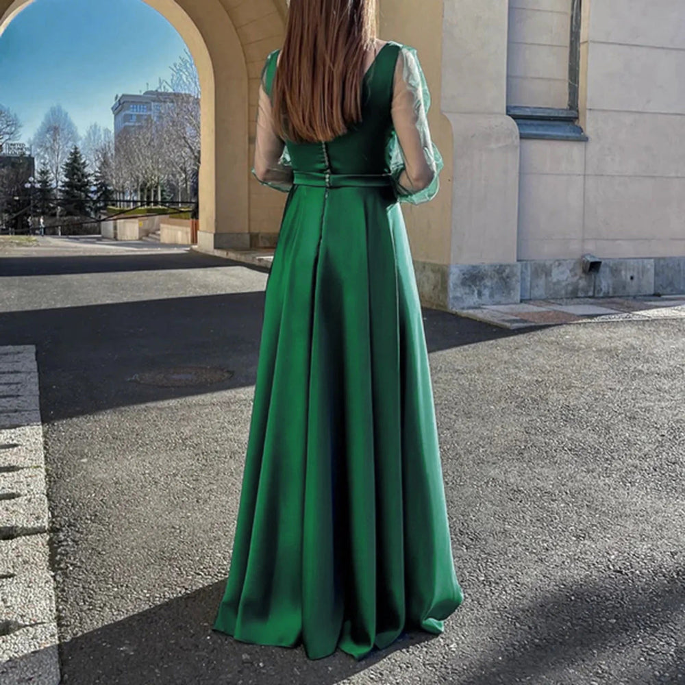 A-Line High Slit Satin Evening Formal Party Autumn   Bridesmaid For Wedding Dress Mssaz Desses