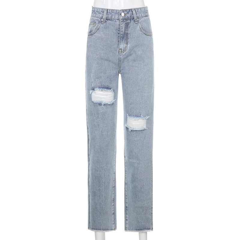 Side Split Hip Hop Ripped Cut Out Cargo Denim Jeans Mssza