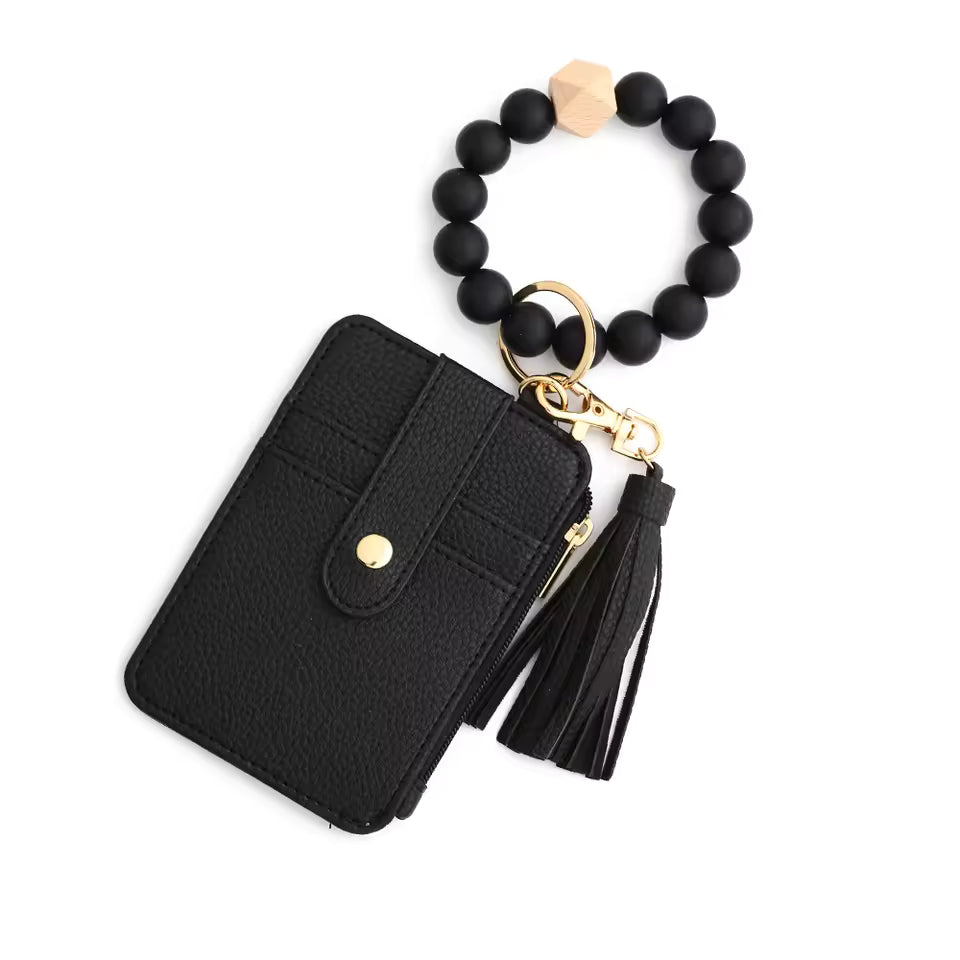 Silicone Bead Pu Leather Key Chain id Credit Card Holder Wallet Mssza