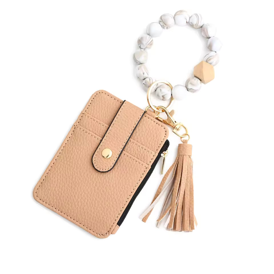 Silicone Bead Pu Leather Key Chain id Credit Card Holder Wallet Mssza