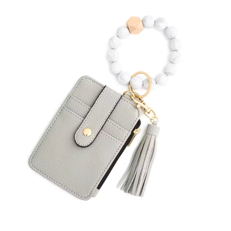 Silicone Bead Pu Leather Key Chain id Credit Card Holder Wallet Mssza