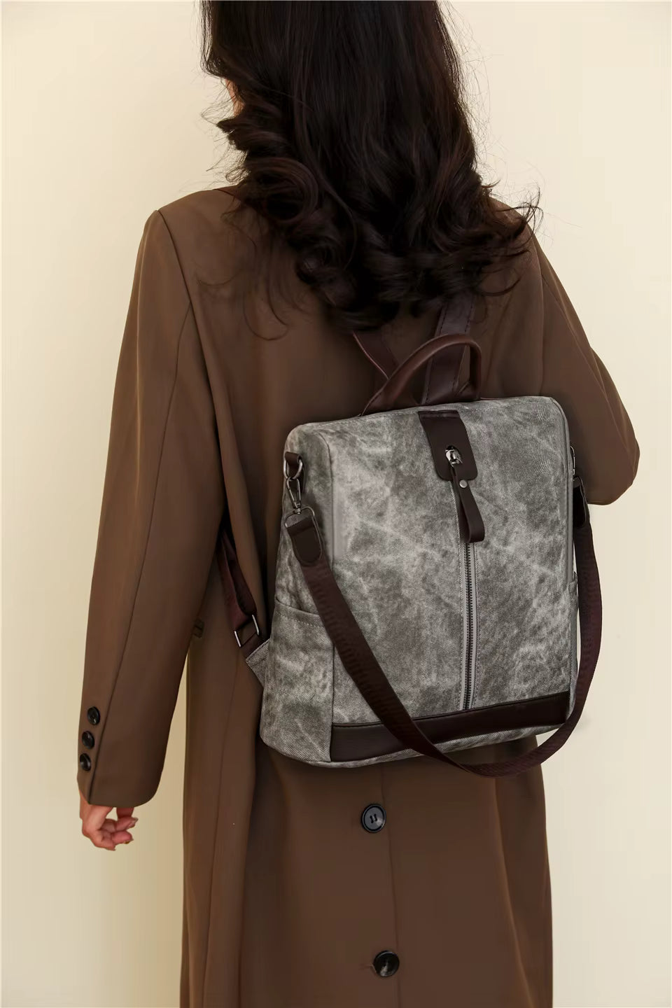 Simple Shoulder Lightweight PU Leather Rucksacks Large School Bag Mssza