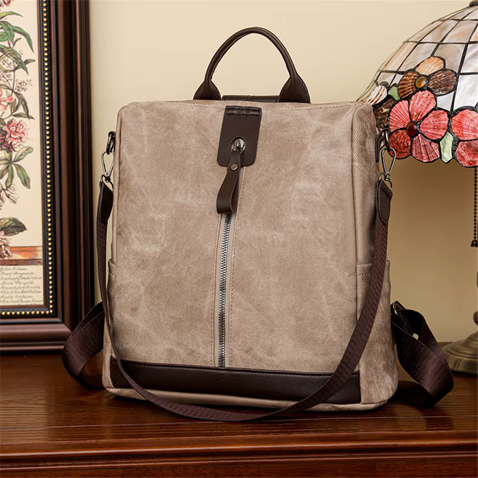 Simple Shoulder Lightweight PU Leather Rucksacks Large School Bag Mssza