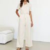 Simple Single Breasted Short Sleeve Shirt Collar Ankle Straight Jumpsuits Mssza