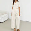 Simple Single Breasted Short Sleeve Shirt Collar Ankle Straight Jumpsuits Mssza