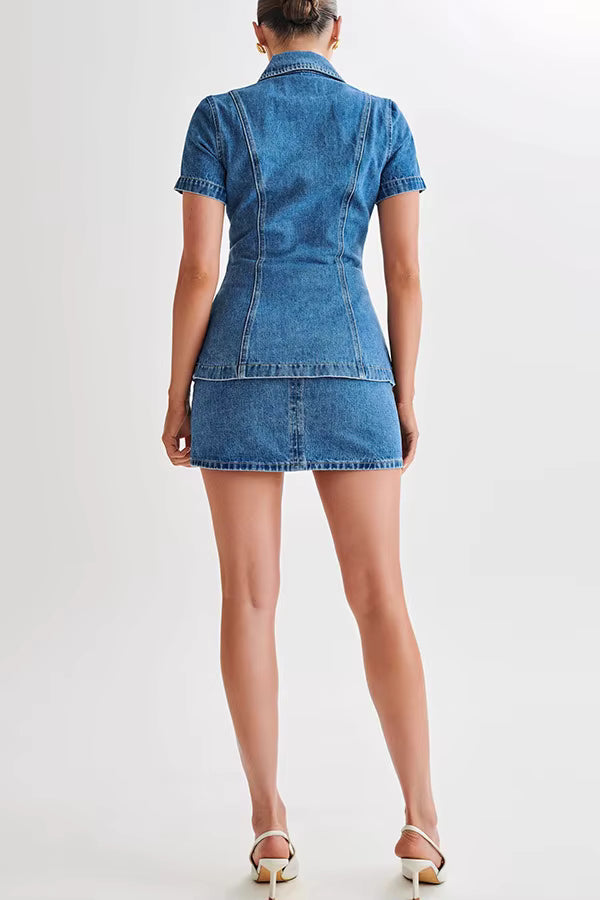 Single-Breasted Splice Jackets Slim Fit Wrap Hip Ultra Short Skirt Two Piece Sets Mssza