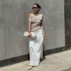 Skew Collar Sleeveless Crop Tops Solid Backless Tank Tops Casual Basics Tops Vest Mssza