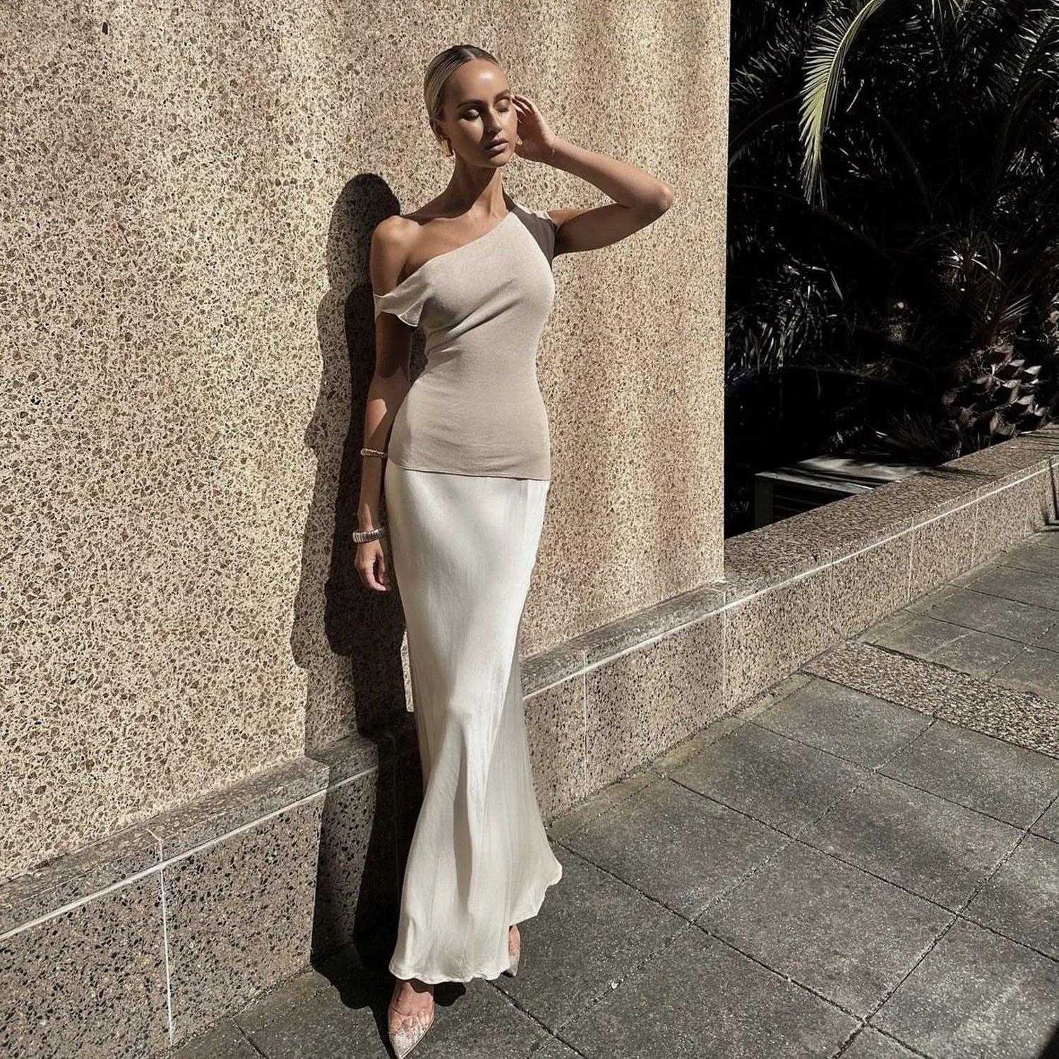 Skew Collar Sleeveless Crop Tops Solid Backless Tank Tops Casual Basics Tops Vest Mssza